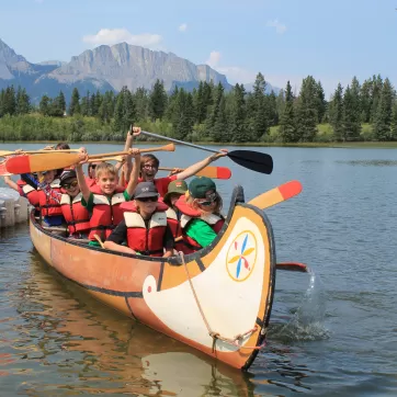 Children in a canoe in the Bow Valley 